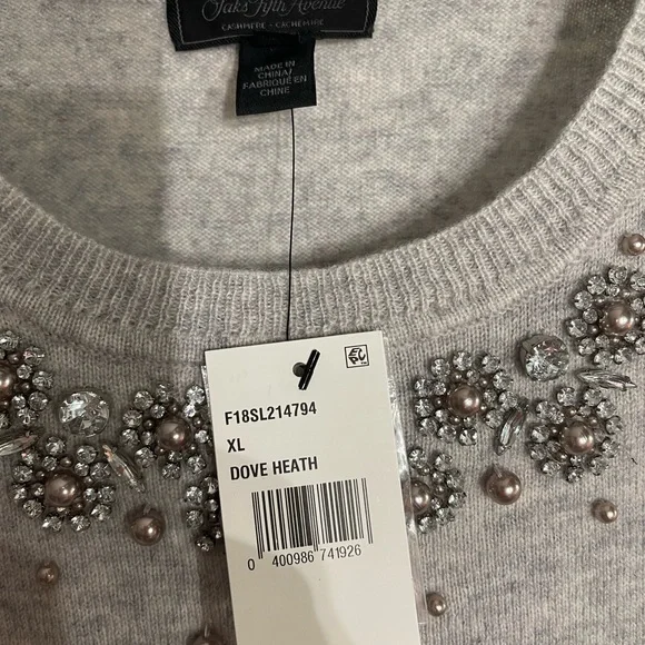 Saks Fifth Avenue Women's Gray Embellished Sweater - Picture 1 of 2